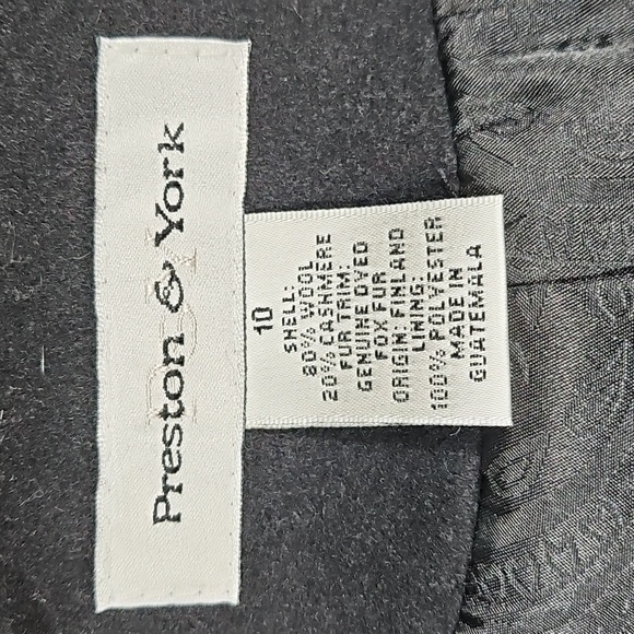 Preston & York Wool Cashmere Knee Length Black Coat w Genuine Fox Fur Collar - Picture 11 of 16